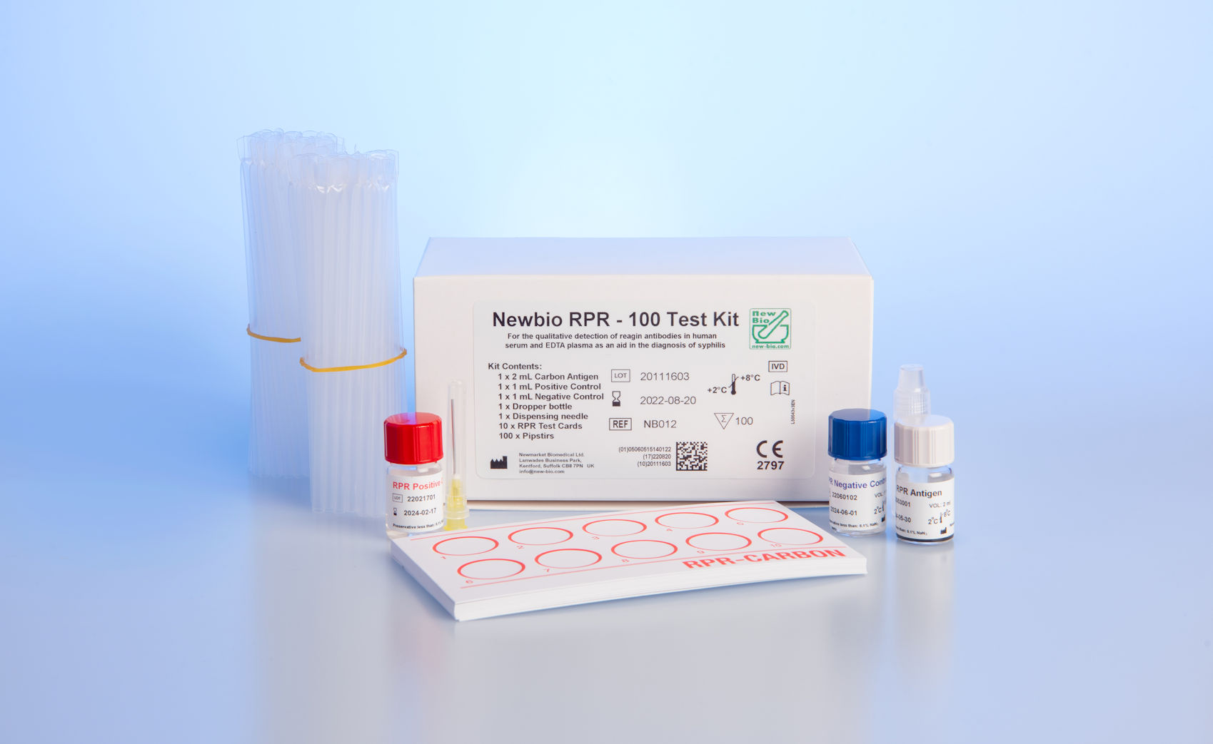 NewBio RPR 100 Test Kit - for rapid qualitative and titration determination of syphilis in serum or plasma